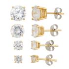 Diamonart Not Applicable 4 Pair Greater Than 6 Ct. T.w. White Cubic Zirconia 18k Gold Over Silver Earring Sets