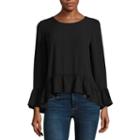 A.n.a Long Sleeve Round Neck Woven Blouse-petite