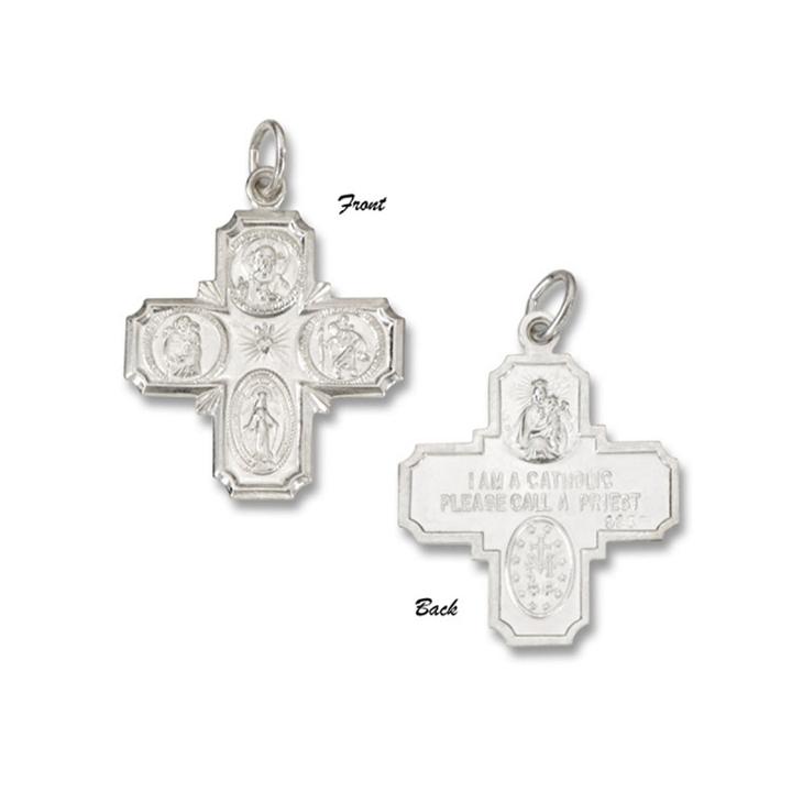 Sterling Silver Saints Greek Cross Medal Charm Pendant