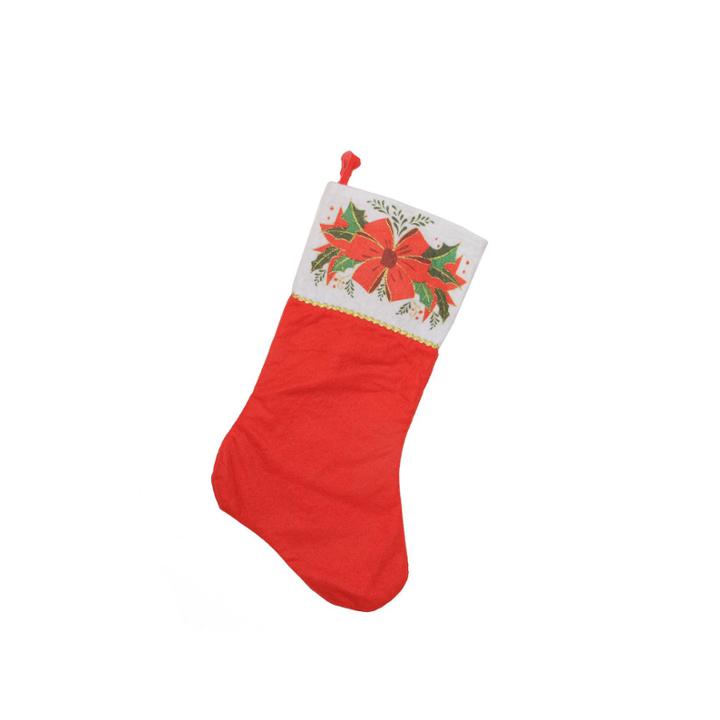 19 Traditional Red And White Mistletoe Bow Cuff Christmas Stocking