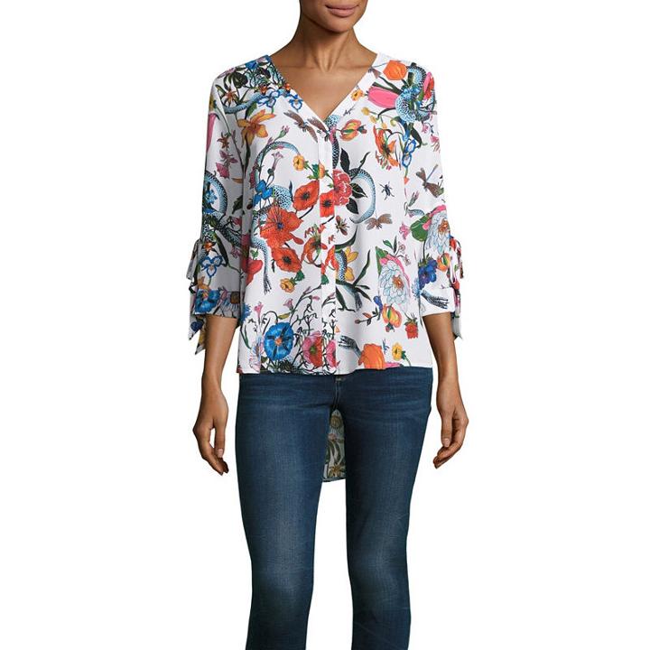 Belle + Sky 3/4 Sleeve V Neck Woven Blouse