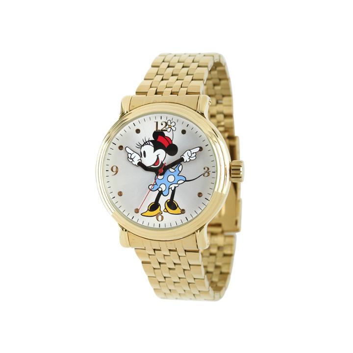 Disney Minnie Mouse Womens Gold-tone Stainless Steel Watch