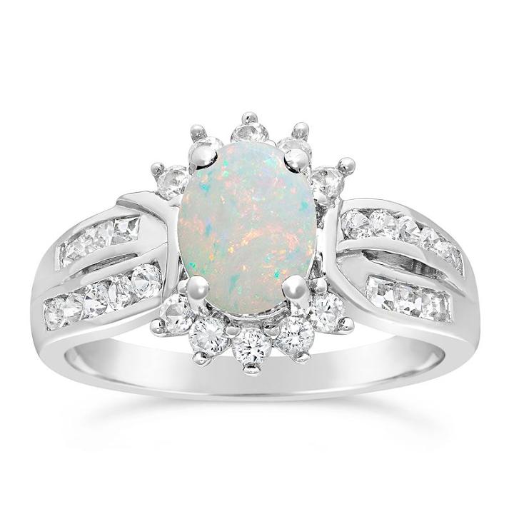 Womens Lab Created Opal White Sterling Silver Cocktail Ring