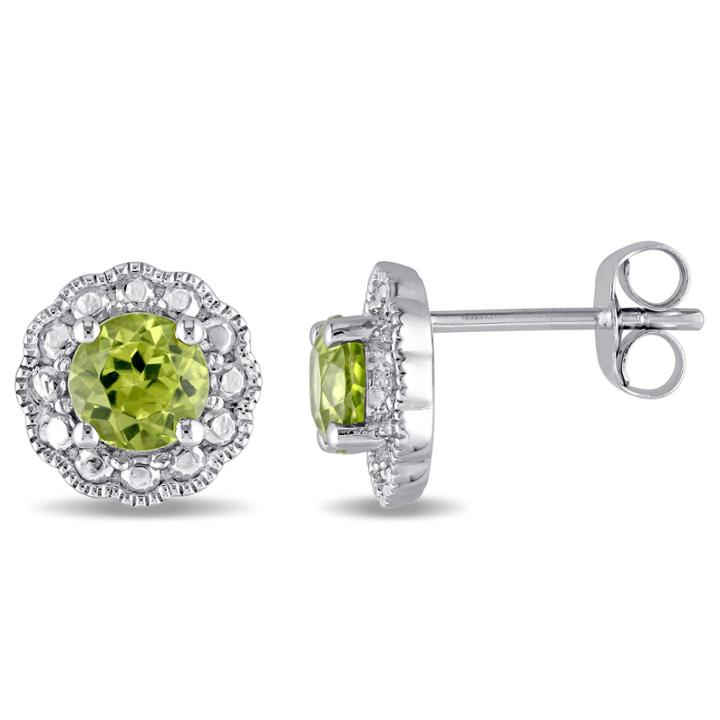 Round Green Peridot 10k Gold Stud Earrings