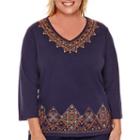 Alfred Dunner El Dorado 3/4-sleeve Tribal Embroidery Top - Plus