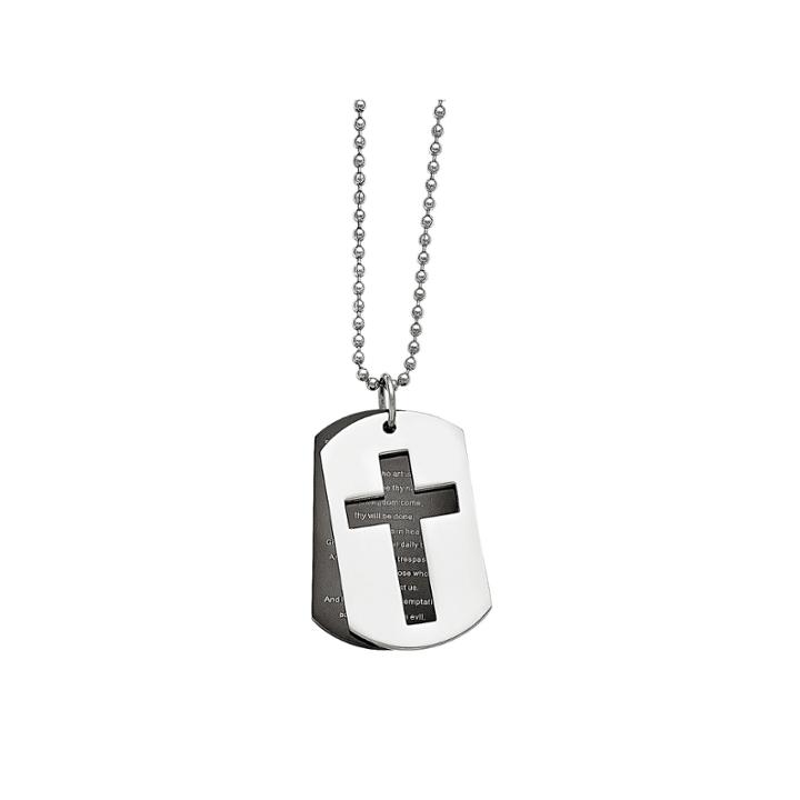 Mens Stainless Steel Black Ip-plated Lord's Prayer Pendant