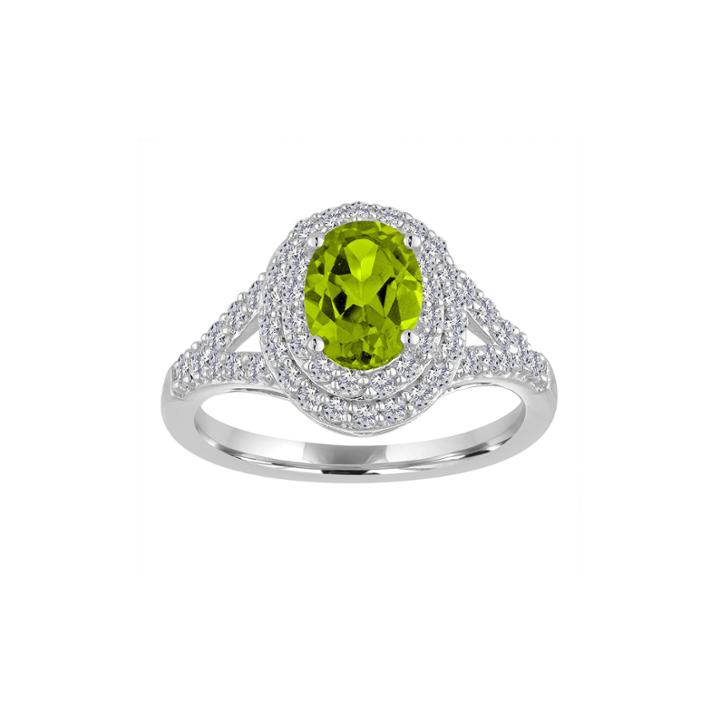 Womens Genuine Green Peridot Sterling Silver Cocktail Ring