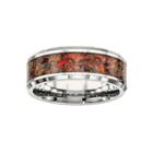 Mens Simulated Red Opal Stainless Steel Wedding Band