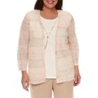 Alfred Dunner Just Peachy 3/4 Sleeve Crew Neck Layered Sweaters-plus