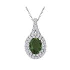 Simulated Emerald & Lab-created White Sapphire Sterling Silver Halo Pendant Necklace