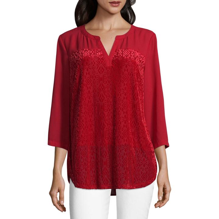 Liz Claiborne 3/4 Sleeve Velvet Burnout Blouse