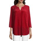 Liz Claiborne 3/4 Sleeve Velvet Burnout Blouse