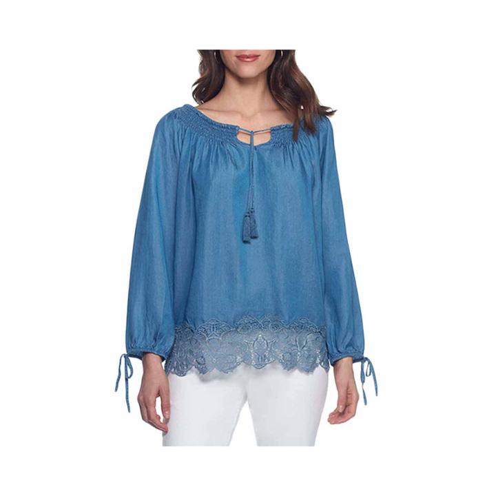 Skye's The Limit Tahitian Paradise 3/4 Sleeve Cold Shoulder Sleeve Peasant Top Plus