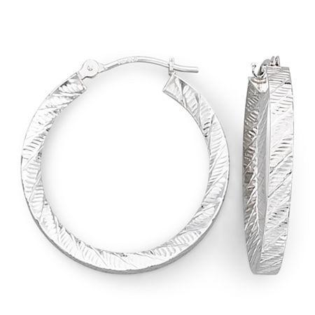 14k White Basketweave Hoop Earrings