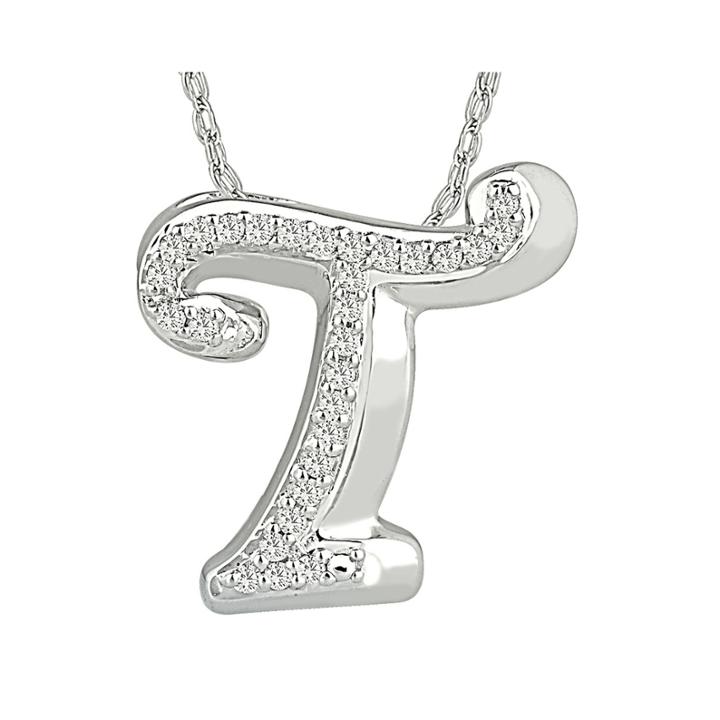 1/7 Ct. T.w. Diamond Sterling Silver Initial T Pendant Necklace