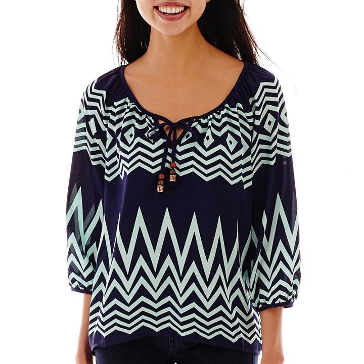 Hollywould 3/4-sleeve Lace-yoke Peasant Top