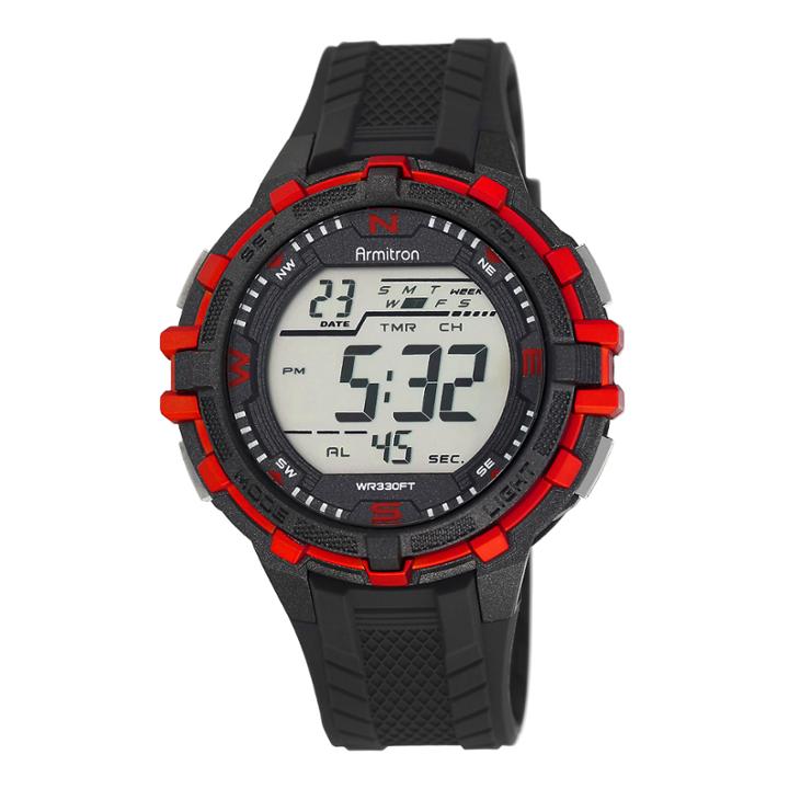 Armitron Prosport Mens Black And Red Resin Chronograph Digital Watch 40/8327red