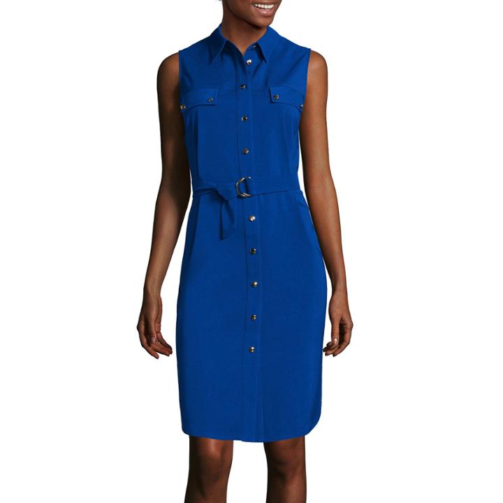 Liz Claiborne Sleeveless Button-front Tie-waist Shirtdress