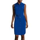 Liz Claiborne Sleeveless Button-front Tie-waist Shirtdress