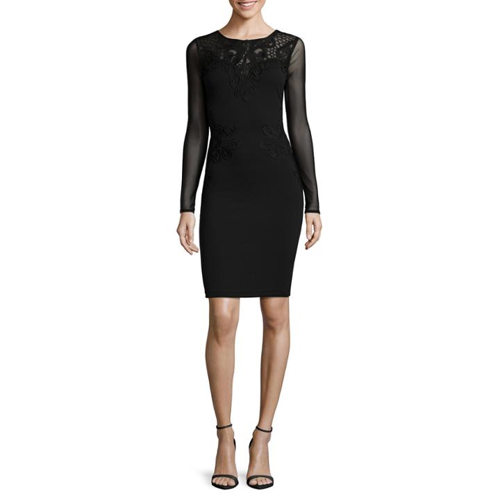 Bisou Bisou Long-sleeve Sheer Applique Sheath Dress