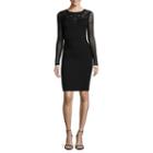 Bisou Bisou Long-sleeve Sheer Applique Sheath Dress