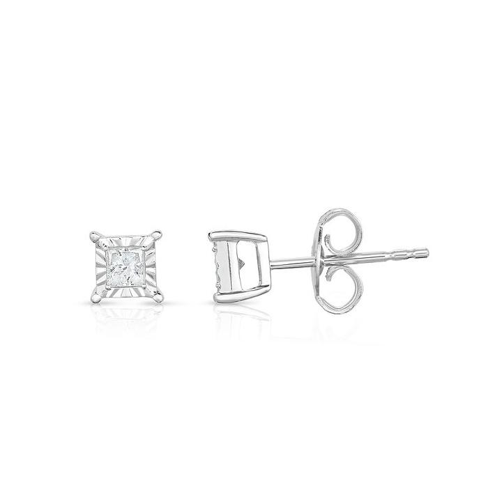 Trumiracle 1/4 Ct. T.w. Princess White Diamond 10k Gold Stud Earrings