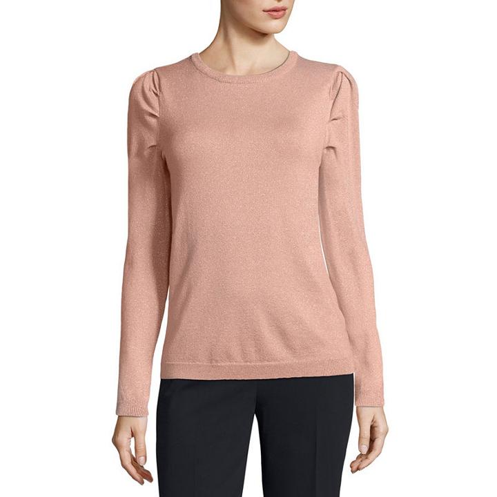 Worthington Long Sleeve Scoop Neck Pullover Sweater-petite