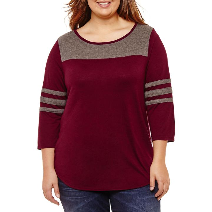 City Streets 3/4 Sleeve Round Neck T-shirt-womens Juniors Plus