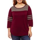 City Streets 3/4 Sleeve Round Neck T-shirt-womens Juniors Plus