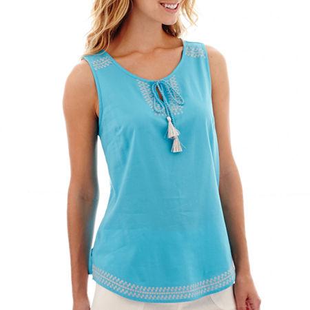St. John's Bay Sleeveless Embroidered Tank Top