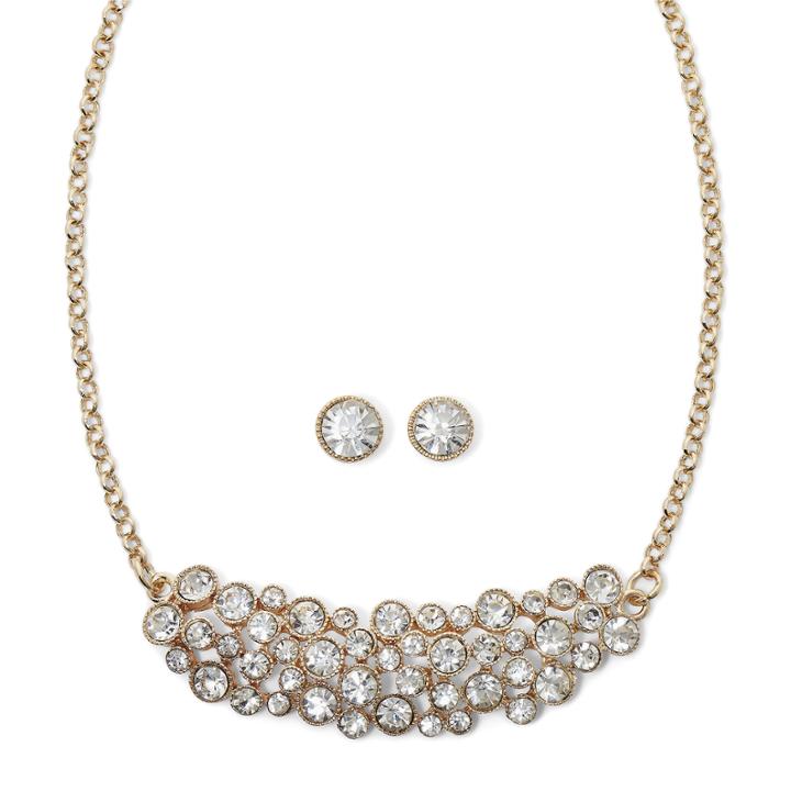Monet Crystal Cluster Collar Necklace And Earring Set