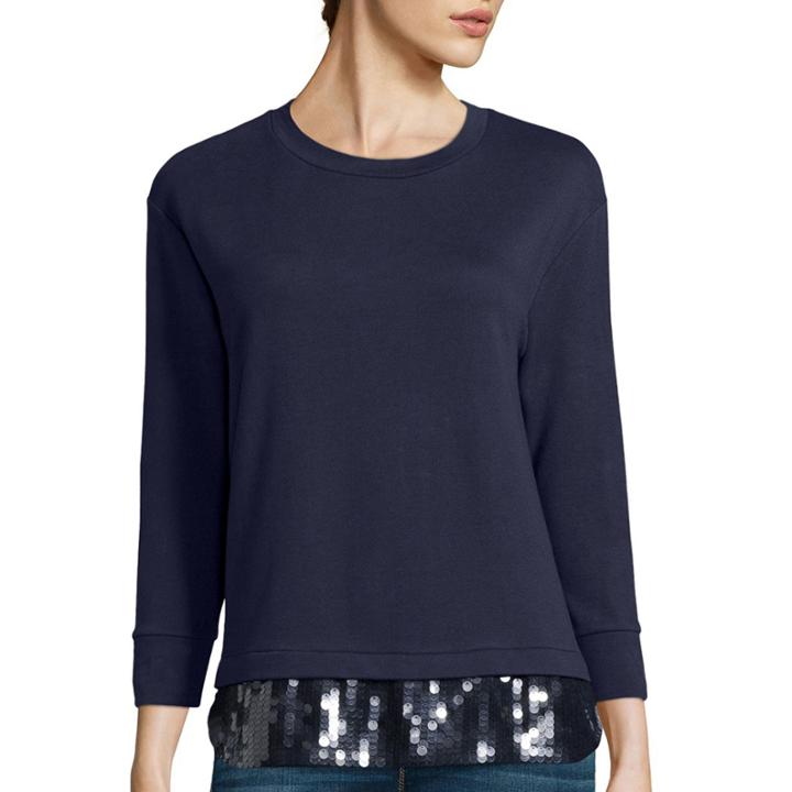 Stylus&trade; 3/4-sleeve Sequin Hem Sweatshirt
