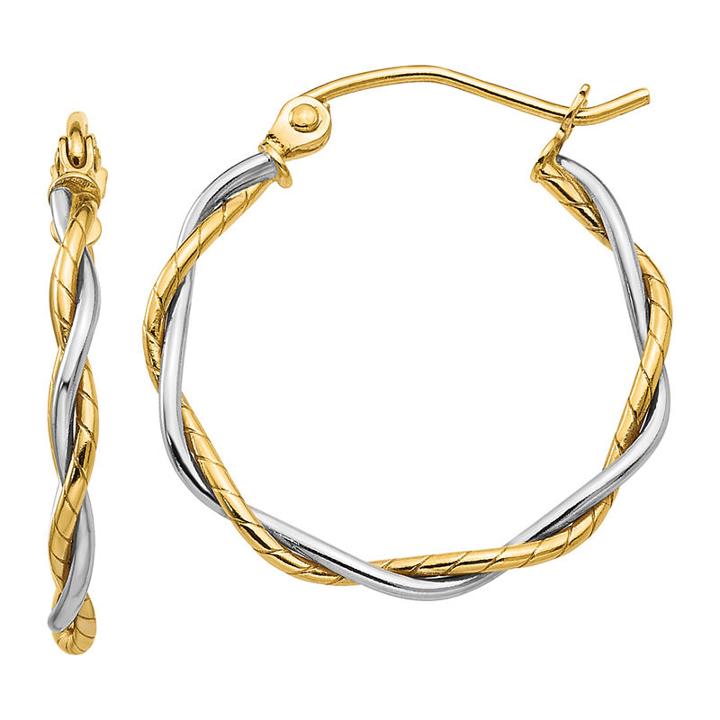 14k Two Tone Gold 16mm Round Hoop Earrings