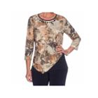 Alfred Dunner Deck The Halls 3/4 Sleeve Crew Neck Floral T-shirt-womens