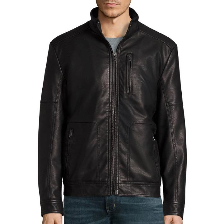 Claiborne Faux Leather Stand Collar Racer