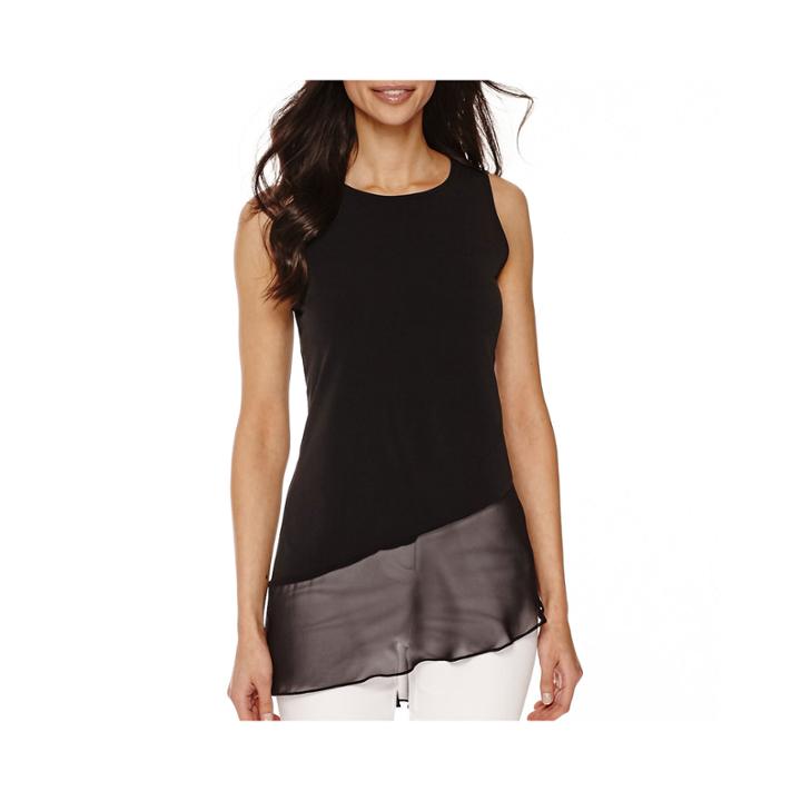 Worthington Sleeveless Chiffon-trim Asymmetrical Top
