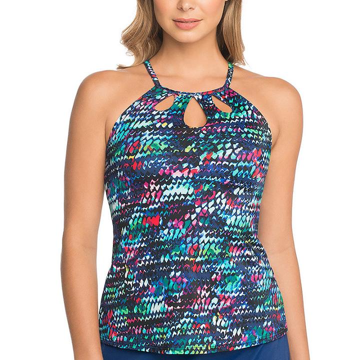 St. John's Bay Waimea Mist High Neck Tankini With Cut Outs Swimsuit Top