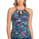 St. John's Bay Waimea Mist High Neck Tankini With Cut Outs Swimsuit Top