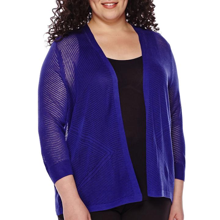 Worthington 3/4-sleeve Essential Open Stitch Cardigan - Plus