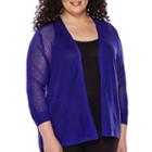 Worthington 3/4-sleeve Essential Open Stitch Cardigan - Plus