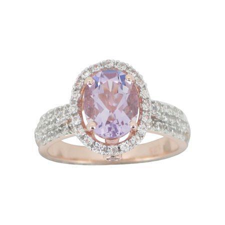 Rose Gold-plated Genuine Amethyst & Lab-created White Sapphire Ring