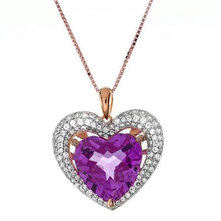 Lab-created Pink And White Sapphire Double Heart Pendant Necklace