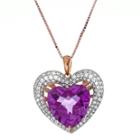 Lab-created Pink And White Sapphire Double Heart Pendant Necklace