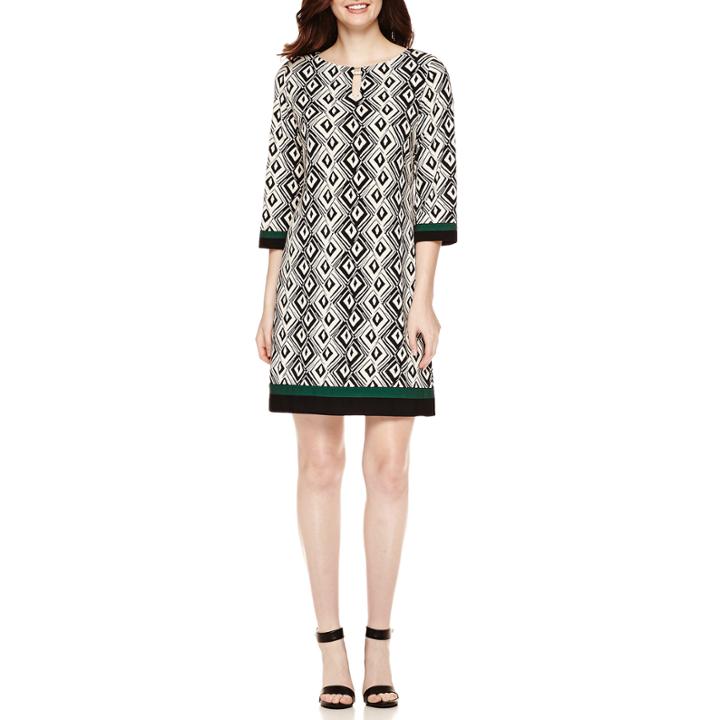 Studio 1 3/4-sleeve Diamond Printed Shift Dress