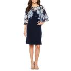 Connected Apparel 3/4 Sleeve Cape Floral Sheath Dress