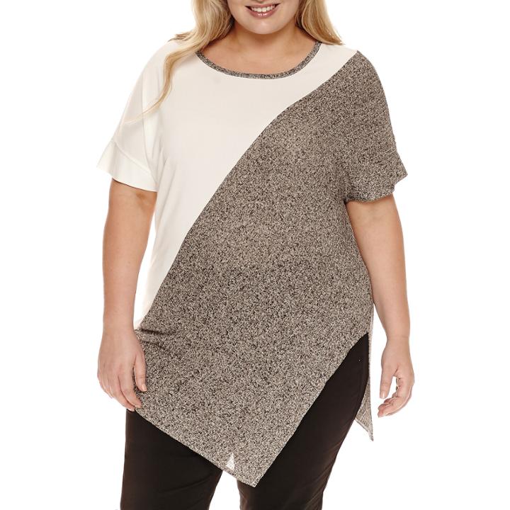 Worthington Short Sleeve Asymmetrical Hem T-shirt - Plus