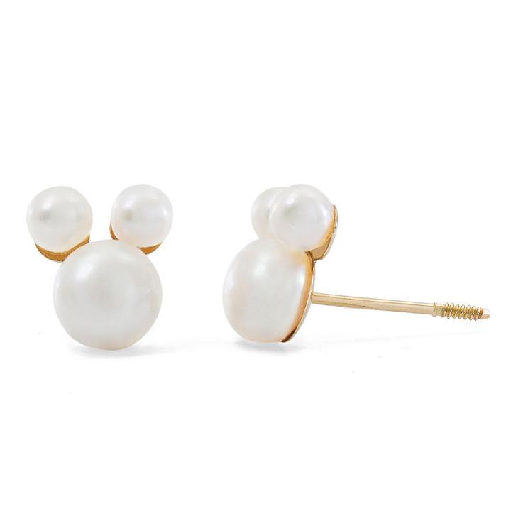 Disney Round White Pearl 14k Gold Stud Earrings