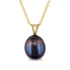 Black Cultured Freshwater Rice Pearl 10k Yellow Gold Pendant Necklace