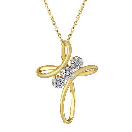 Diamond Blossom 1/10 Ct. T.w. Diamond 3-flower Cross Pendant Necklace
