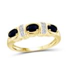 Womens Diamond Accent Genuine Blue Sapphire Gold Over Silver 3-stone Ring